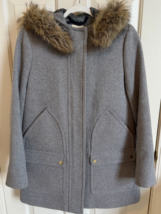 J. Crew Jackets & Blazers - Like New J Crew Wool Blend Faux Fur Hooded Jacket Size 6 Gray